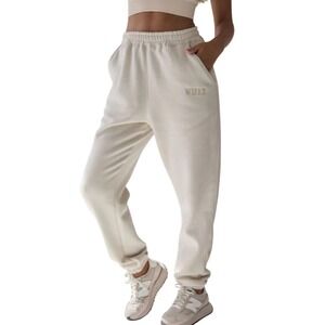 SIX STORIES Women's Wifey Statement Sweatpants Champagne‎ Embroidered "Wifey"